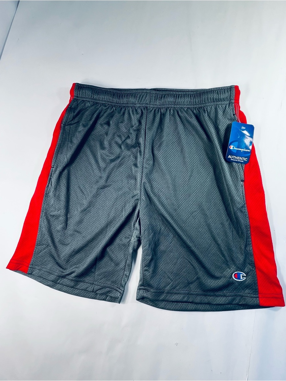 Champion Authentic Men’s Size L Gray Athletic Apparel Shorts with Red Side’s